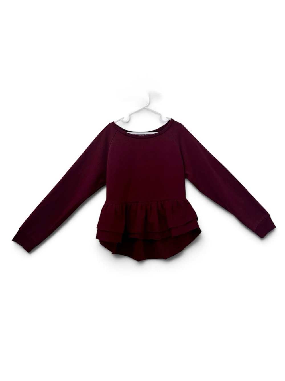 Girls' Layered Peplum Long-Sleeve Top - Burgundy Size Large | Love, Fire